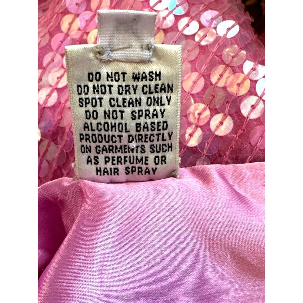 Scala Small Pink Silk Sequin Bias Cut Gown V Back Barbiecore Y2K Vintage Evening - Picture 9 of 11